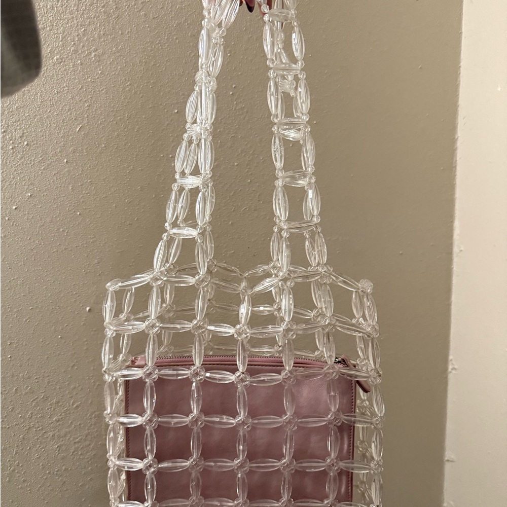 Halogen Pink and Clear Beaded Tote